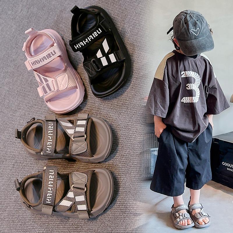 Boys Girls Beach Shoes Open Toes Soft Sole Kids Sandals Hook&loop Trendy 2025 Summer New Children Fashion Casual Shoes Handsome