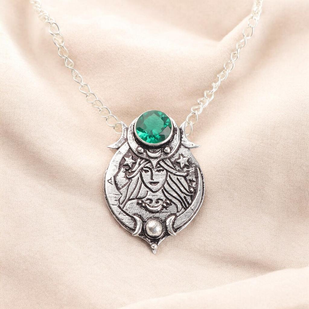 Green Emerald Crystal Silver Pendant, 925 Silver Handcrafted Jewelry Pendant CP-22-07