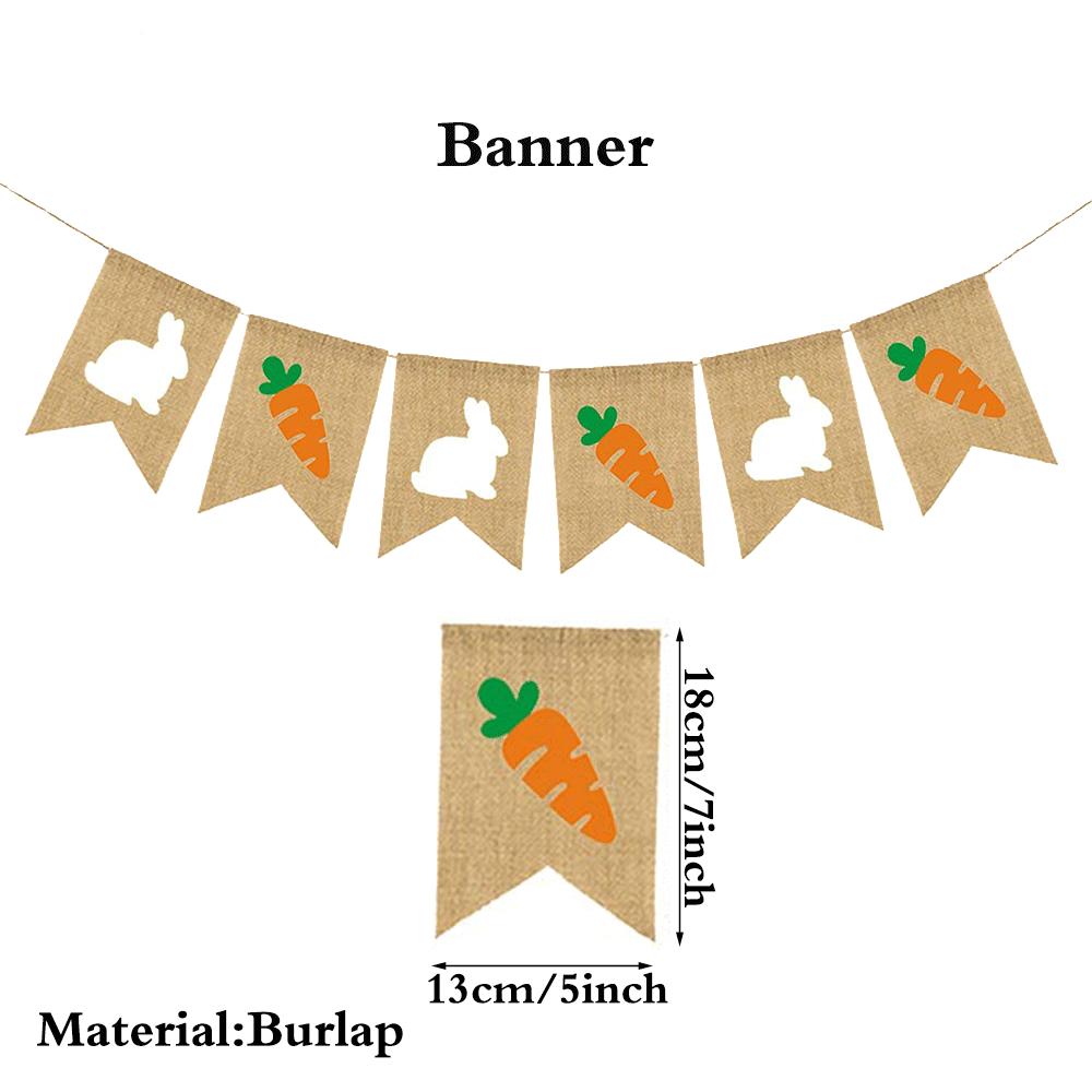 Easter Banner Rustic Burlap Rabbit Carrot Garland Felt Bunny Colorful Egg Bunting Easter Party Decorations Spring Home Ornament