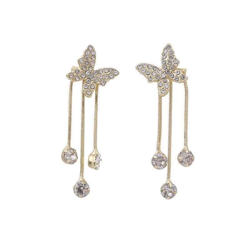 Elegant Butterfly Tassel Earrings with Full Diamond Design