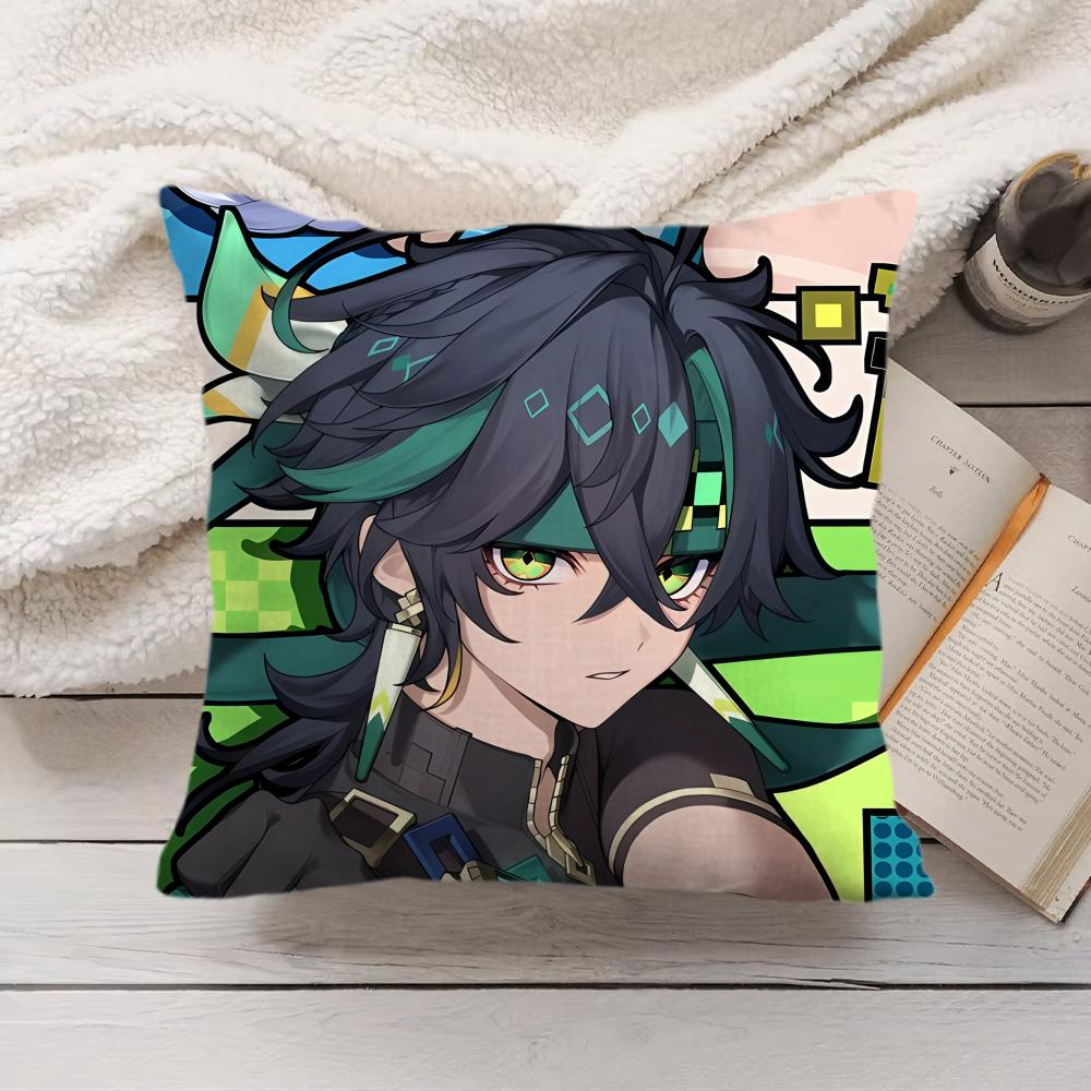 Xiao Genshin Impact Cute Cushion Cover Silky Short Plush Invisible Zipper Dustproof Sofa Pillow Case For Home Decor