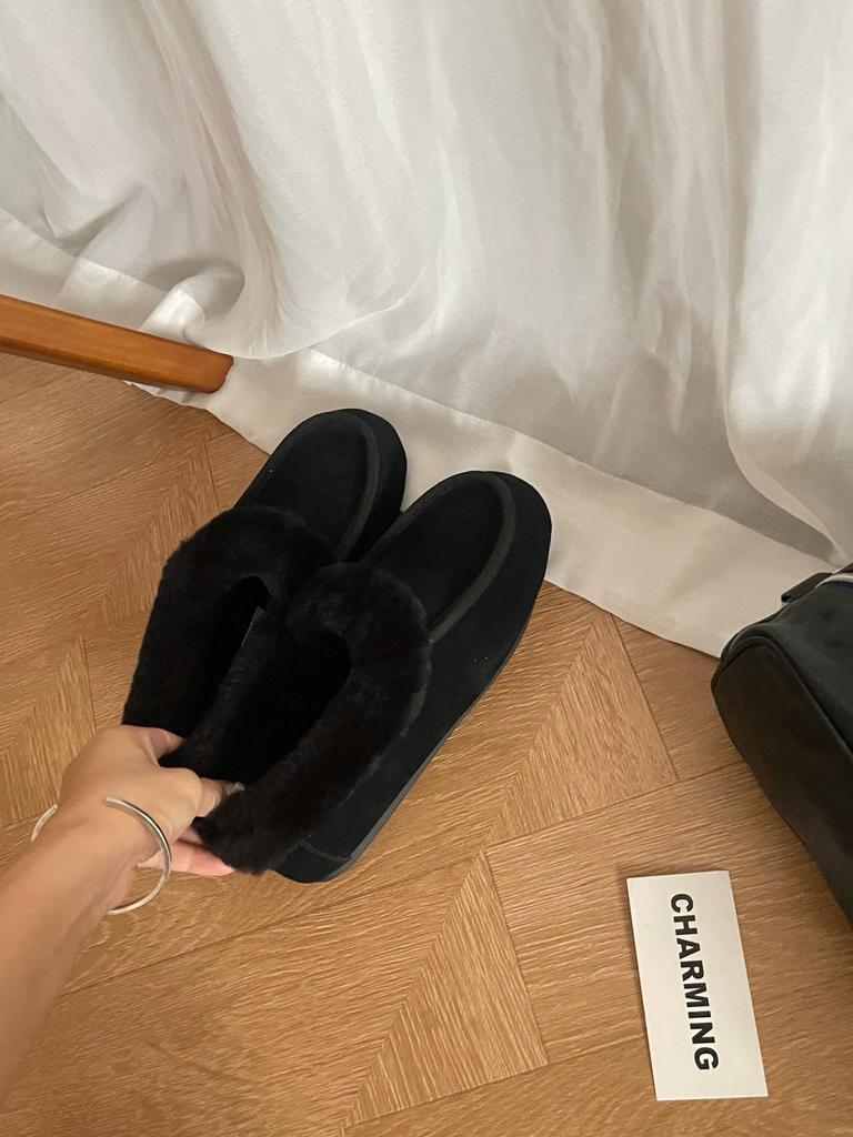 Cowhide version~ Winter new retro fur snow boots women's wool integrated one-pedal bag heel lazy muller shoes