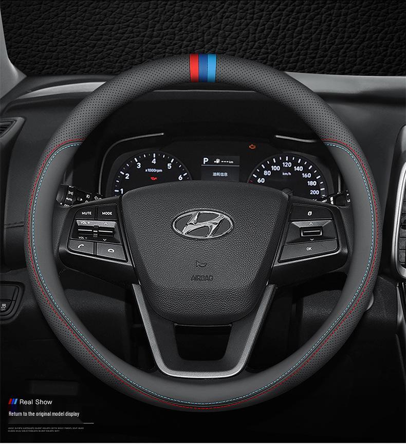 Echte Lederlenkradabdeckung für Hyundai: Elantra, Sonata, Santa Fe, ix35, Tucson, Feista, Mingtu - Ultradünnes Design.