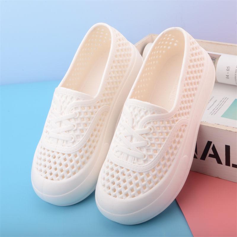 White Mesh Breathable Flat Bottom Anti Slip Women's Work Shoes Comfortable Summer Plastic Rain Shoes
