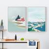 Winter Village Train Landscape Canvas Painting Nordic Anime Style Natural Poster Print Wall Art Picture Modern Home Decoration