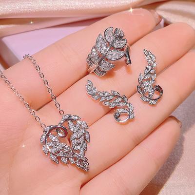 European and N Micro Diamond Earrings Necklace Love Zircon Ring Girl Temperament Fashion Three Piece Set