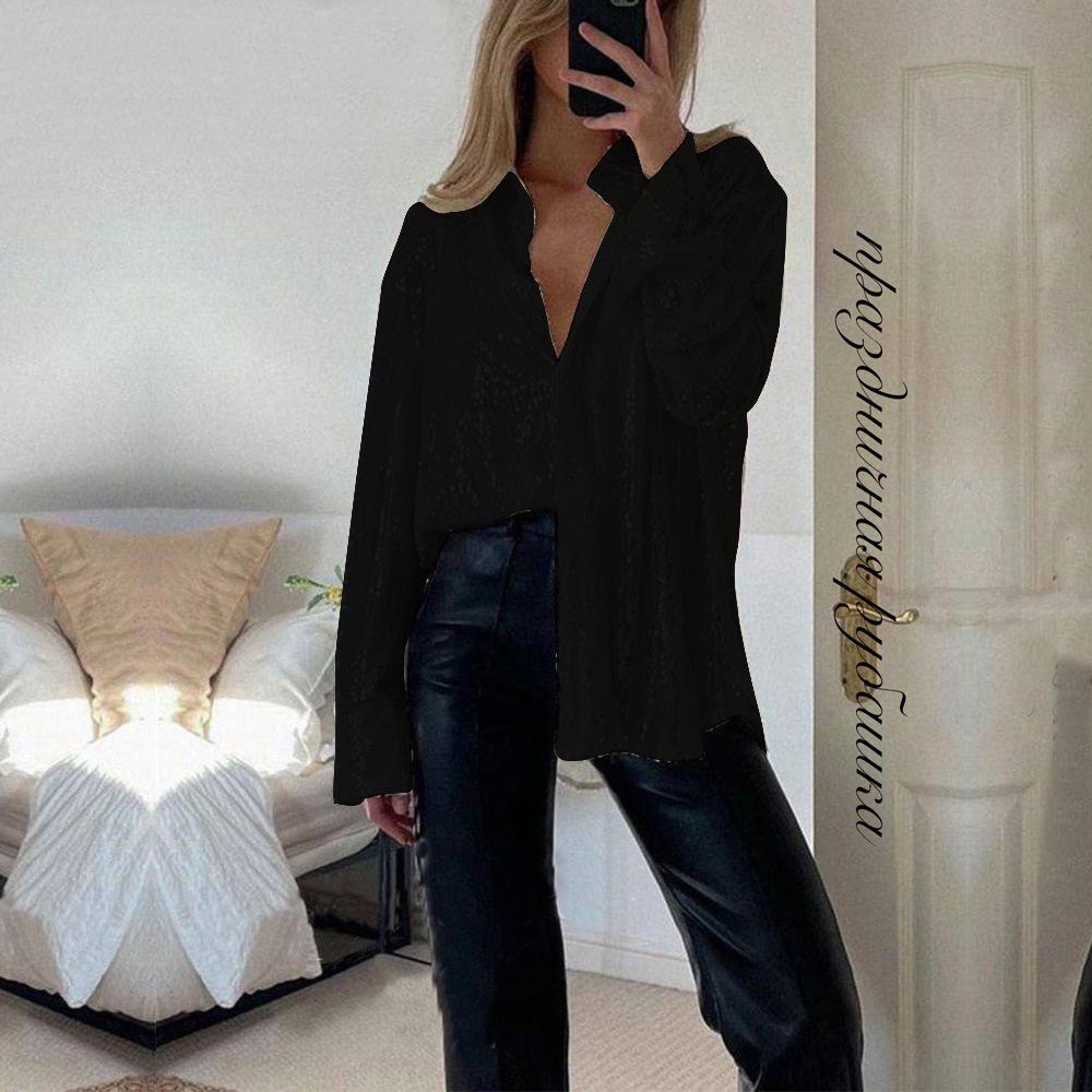 2025 Autumn/Winter European & American Sequin Long Sleeve Turn-Down Collar Sexy Women's Shirt Jacket