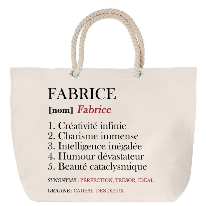 Sac de plage - PLANETEE - Fabrice - Anse corde - Grand format - Personnalisé prénom