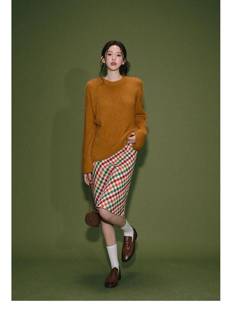 Retro Colorful High-Waist Plaid Midi Skirt for Women - Spring/Fall/Winter 2026 Fashion, Slimming & Hip Covering Design