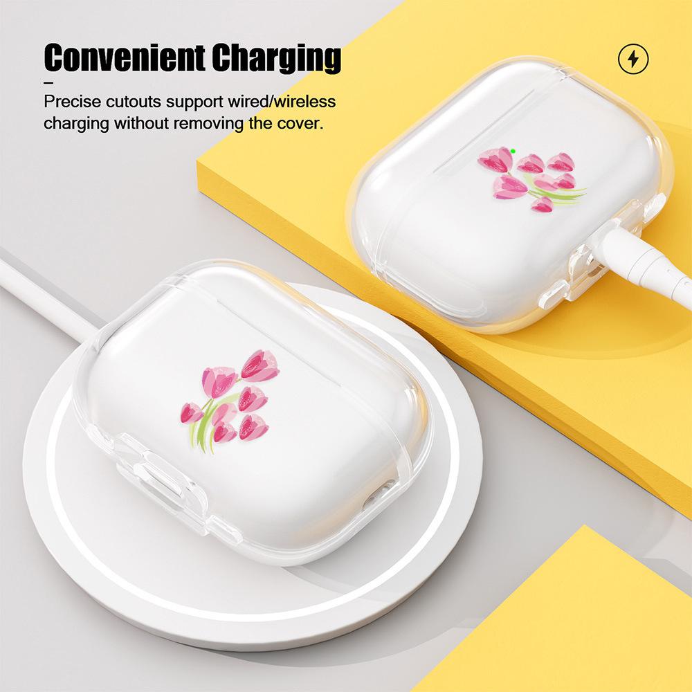 Pink flower is suitable for AirPods protective case Apple wireless earphone case New 3rd generation TPU soft case transparent