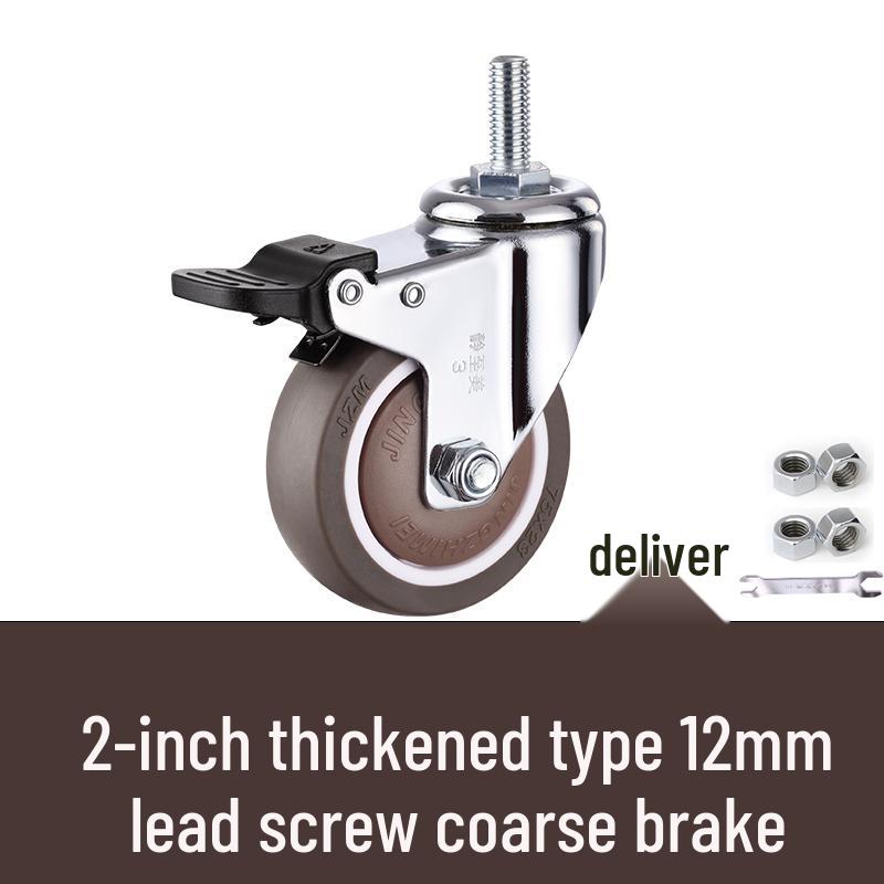 Rueda giratoria de goma universal con freno y rodamiento silencioso - Rosca M6/M8/M10/M12, Rodillo blando