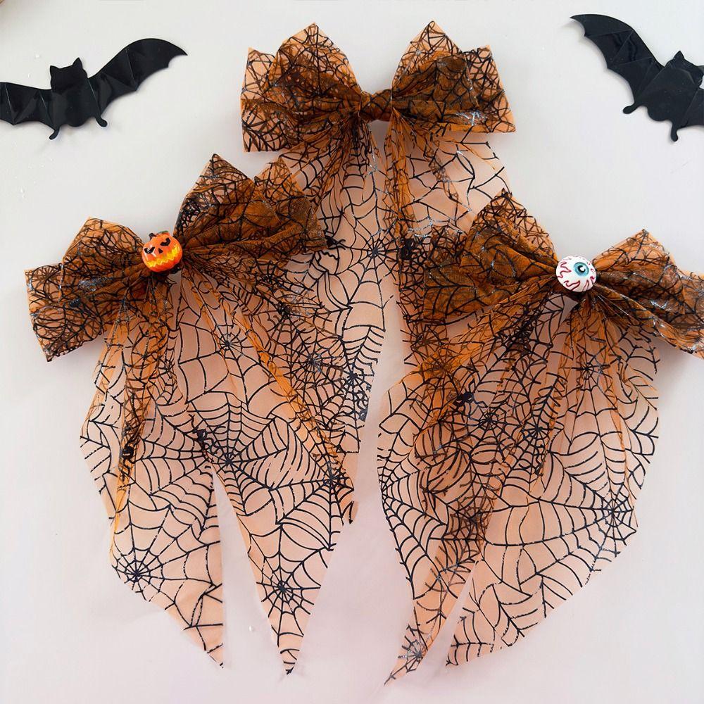 Orange Hair Accessories Dark Style Spider Web Hair Bows Halloween Hair Clip Dance Event