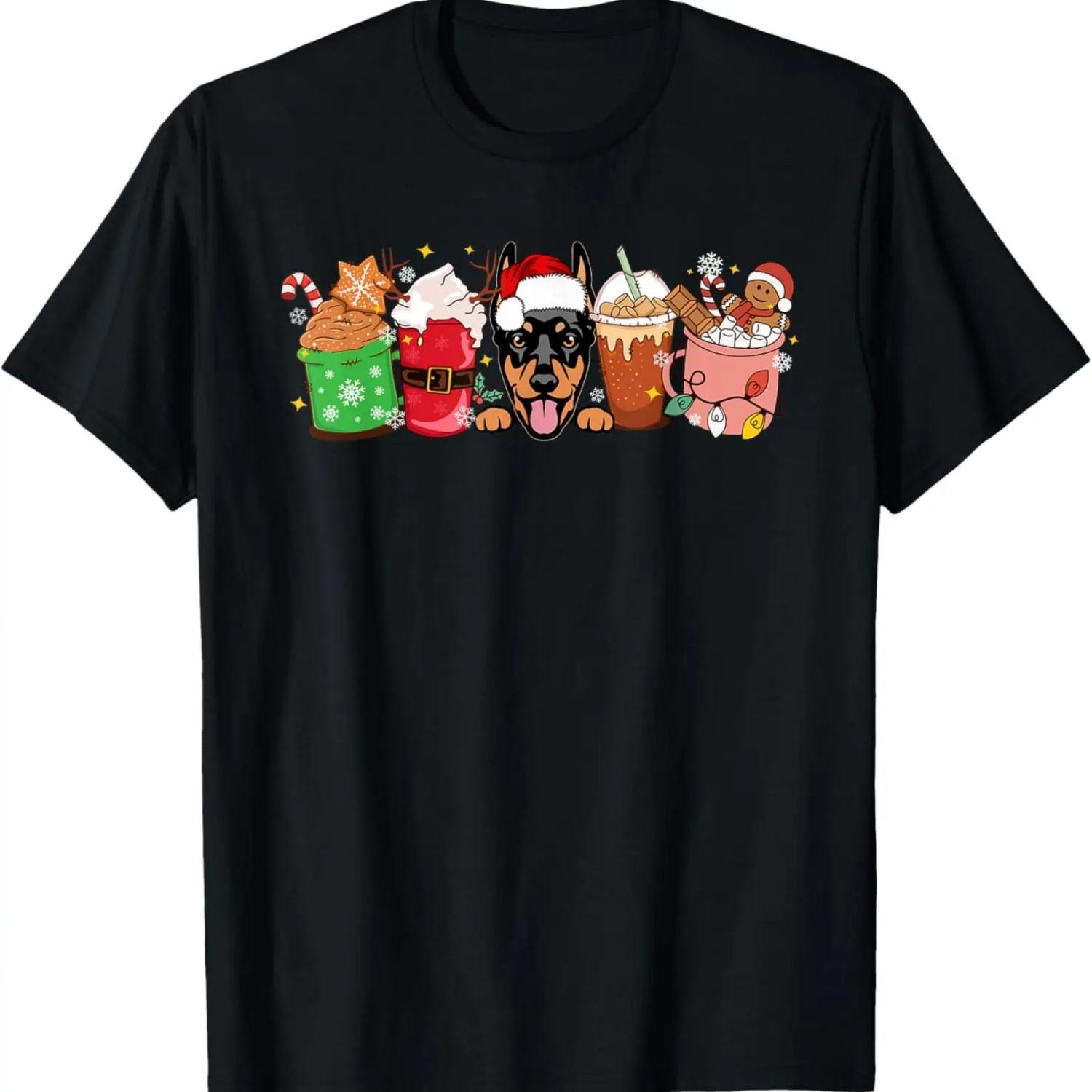 Doberman and Coffee Lover Mom Dad Christmas New Year Graphic T-Shirt S