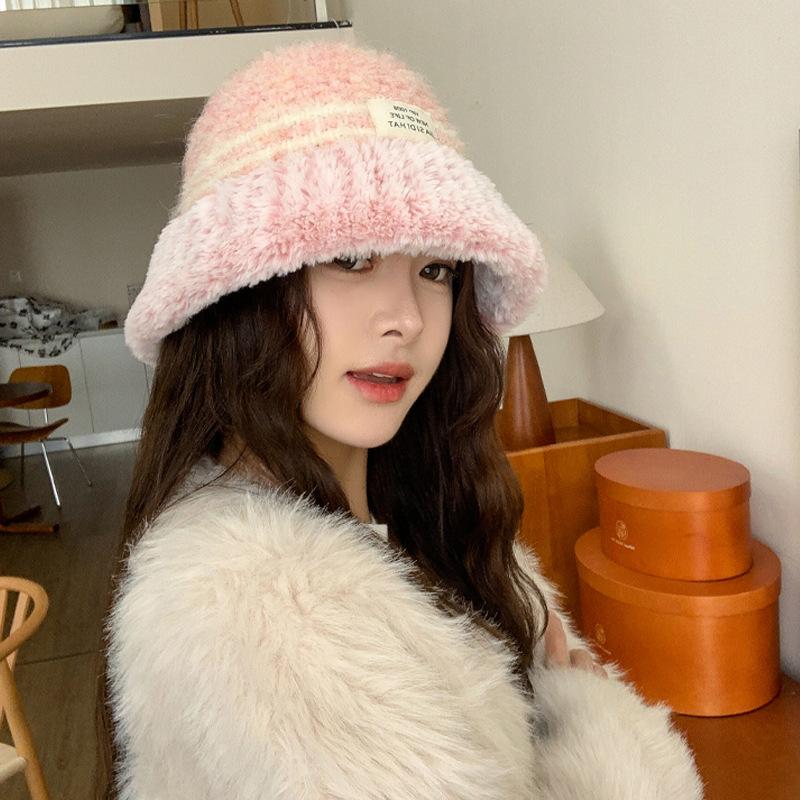Winter dopamine color matching plush hat women's big head circumference cold protection ear protection knitted cold hat sleeve knitted hat