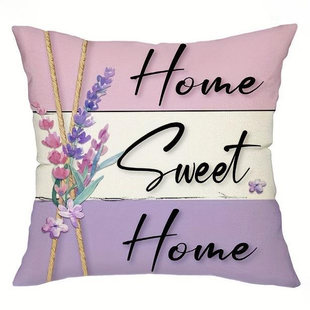 Home Decor Lavender Flowers & Home Sweet Phrases Cushion Covers Pattern Cushion Cover Suitable for Sofa Bedroom Car Pillow Cover