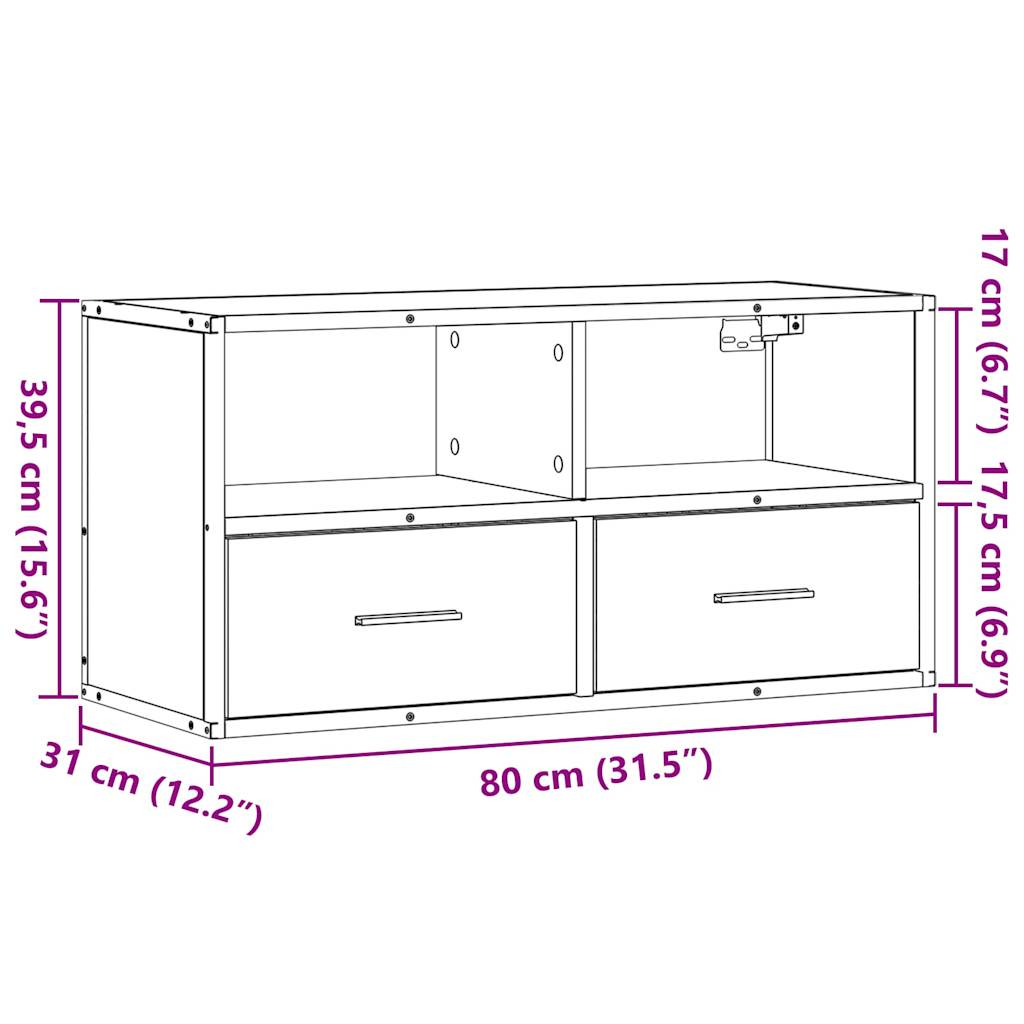 TV Stand in Sonoma Oak Finish 80 x 31 x 39.5 cm Made of Particleboard and Metal