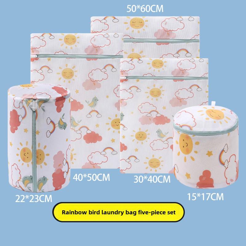 Sada sáčků na praní ze síťoviny s potiskem pro jemné prádlo – válcové sáčky na podprsenku a prádlo