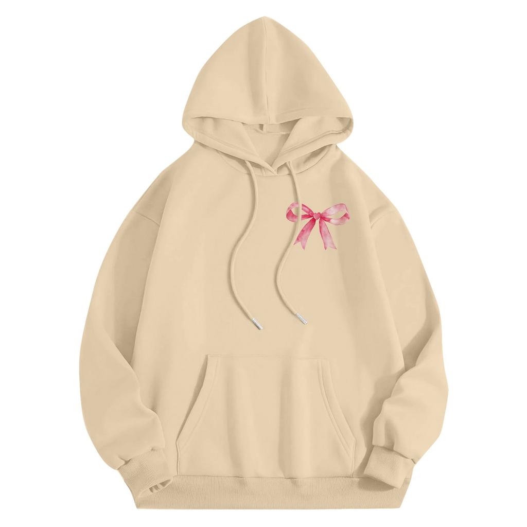 Damenmode Leichter Langarm-Pullover mit Taschen Kapuzenpullover