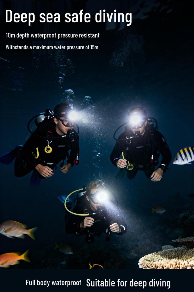 Ultra-Bright LED Waterproof Diving Headlamp – High-Power Outdoor Underwater Flashlight