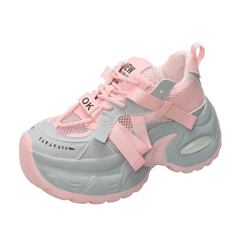 Fashion 7.5CM New 2025 Summer Women Platform Sneakers Thick Bottom Breathable Mesh Casual Chunky Shoes High Heel Sports Dad Shoes Woman