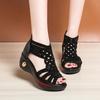 Fashion 2025 Summer Wedges Peep Toe Sandals Rhinestone Rome Back Zip Comfortable Outdoor Casual Footwear for Women's Daily Versatile