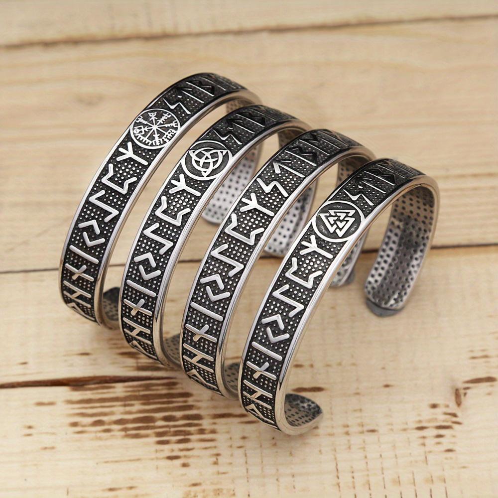 Nordic Vikings 304steel Bracelet for Men and Women, Runes Bracelet, Odin Compass, Bracelets, Fashion Jewelry