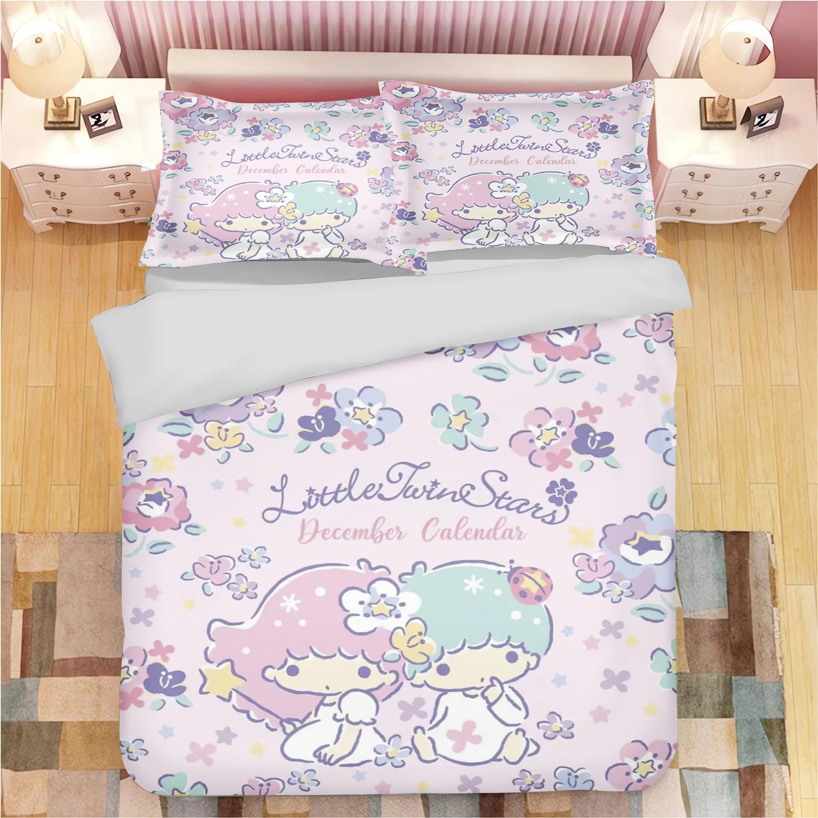

MINISO Cartoon Little Twin Star Quilt Cover Sanrio Cute Girl Printed Children Soft Customizable Bedding Custom Made Home Bedroom EU Single(135*200cm)3pcs