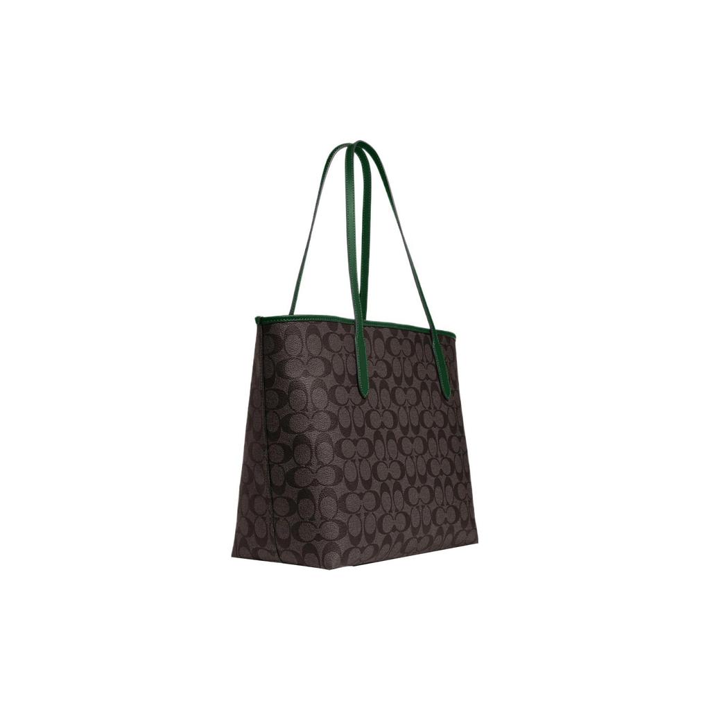 Coach City 33 Classic Monogram Snap Closure Coated Canvas Tote Bag Women tote Brown Deep-Moss 5696-IMW7C