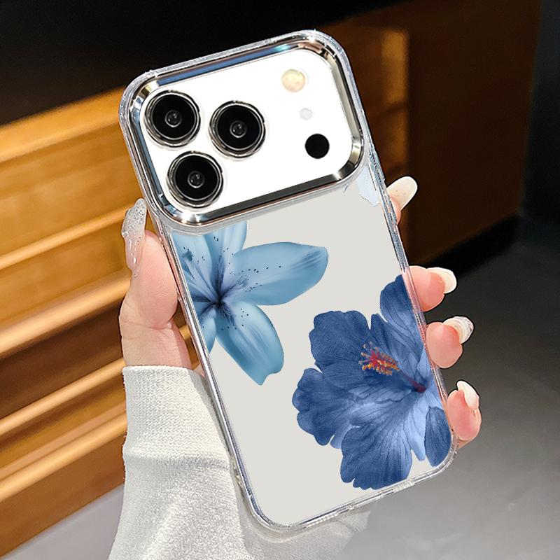 Colorful Flowers Print Case For iPhone 17 Pro Max iPhone 16 15 14 13 Pro Max 11 17e 16e Plating Lens Frame Clear Soft Silicone Back Cover