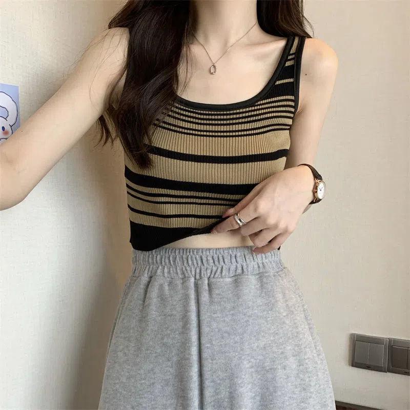 Women's Sports Stripe Camisole Summer Outer Wear Slim Fit Lining Sleeveless Sexy Top Outer Layer