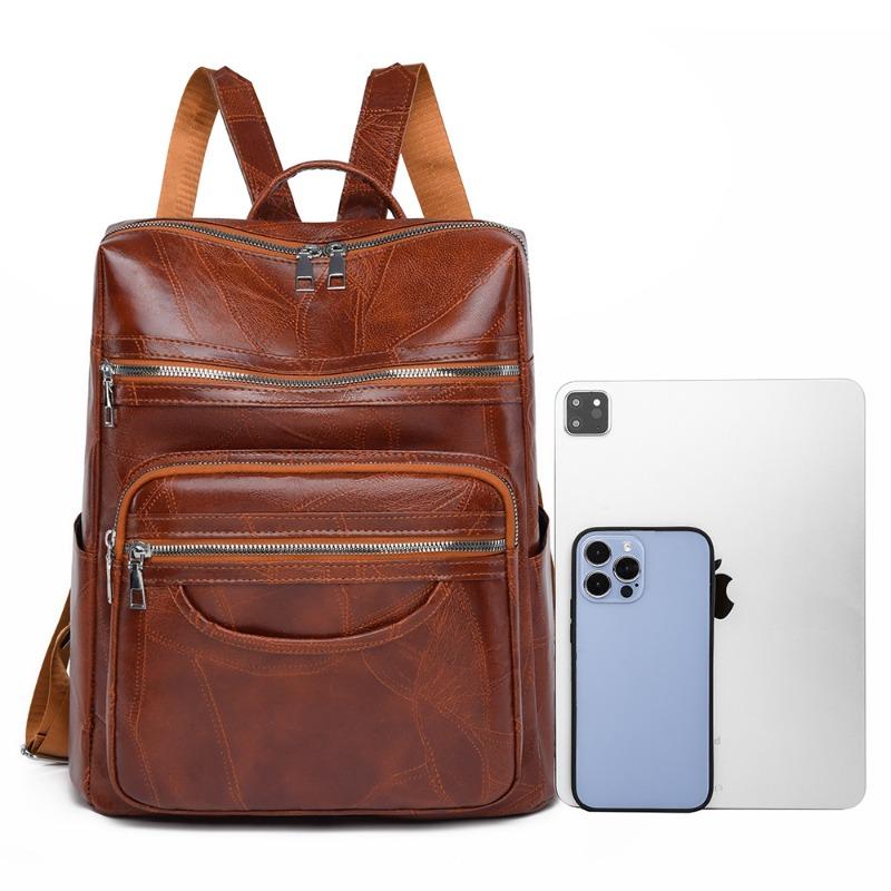 Multi-compartment Backpack Fashionable Women's Shoulder Messenger Women's Bag Leather Advanced Large Capacity