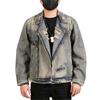 Men's Plus Size Retro Denim Jacket with Turn-Down Collar and Multi-Pockets for Spring