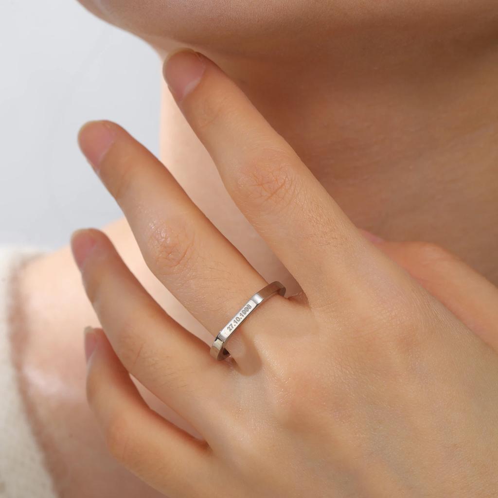 Teamer Name Date Engraved Rings for Men Women Stainless Steel Couple Personalized Signet Ring Custom Jewelry Wedding Gift
