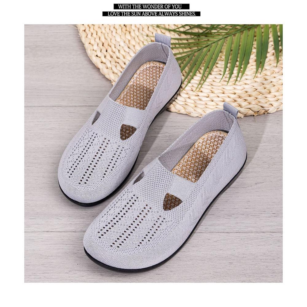 Women's Breathable Mesh Flying Woven Flats, Summer Casual Slip On Shoes, Lightweight Fashion Walking Shoes