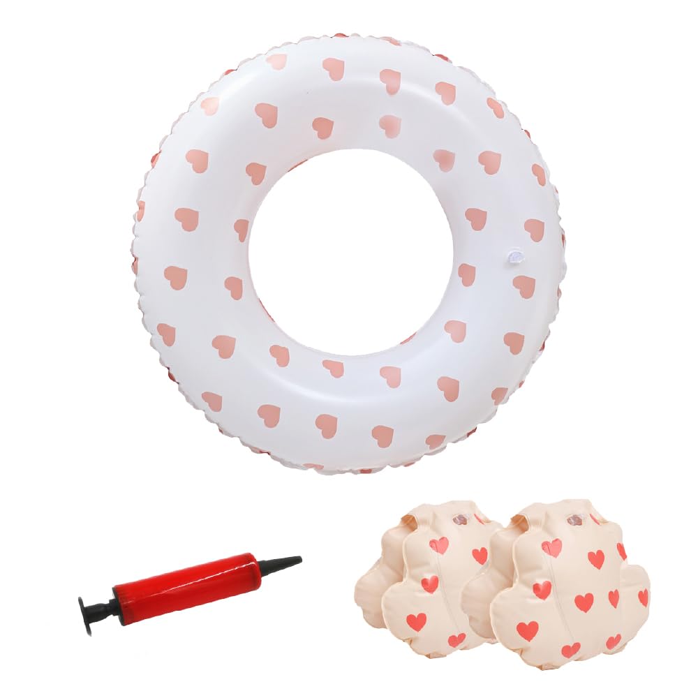 DINETTE Float Heart Arm Ring Air Pump Set Beach Pool Float 70# 3-Piece