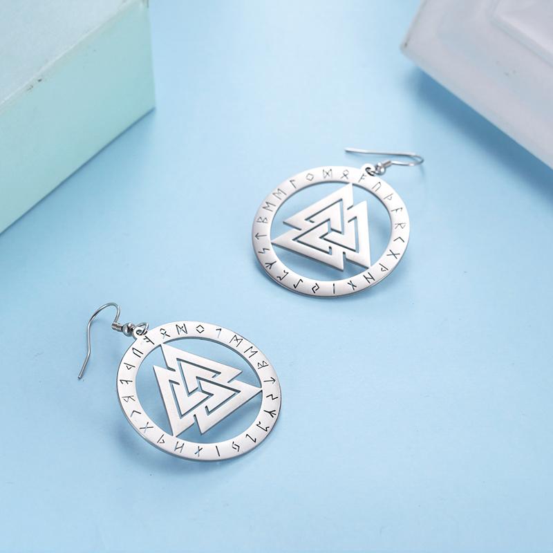 Dawapara Nordic Valknut Earrings Odin Symbol Runes Circle Pendant Stainless Steel Jewelry New Year Gift
