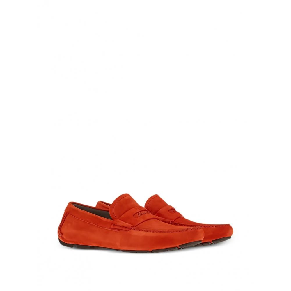 Salvatore Ferragamo Ferragamo Suede Leather Loafers Red
