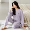 Coral Fleece Pajamas Women'S Autumn And Winter Round Neck Pullover Casual Island Fleece Warm Loungewear Set