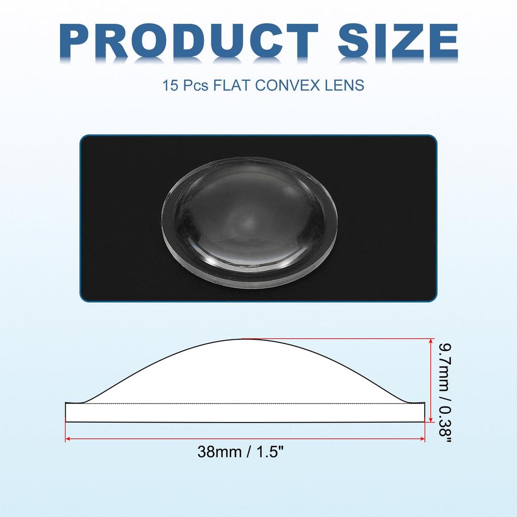 PATIKIL 15pcs 38mm Diameter Flat Convex Lens 9.7mm Height Acrylic LED Optical Convex Lens