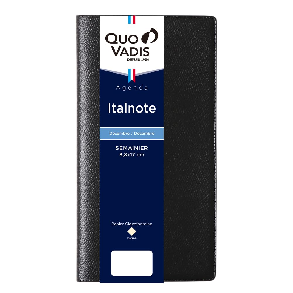 

Quo Vadis 2026 Edition Italnote/Ampara Planner Diary (Weekly Left, Starting December 2025, Slim Size 17 x 8.8cm, French Edition) Black (qv28401bk)