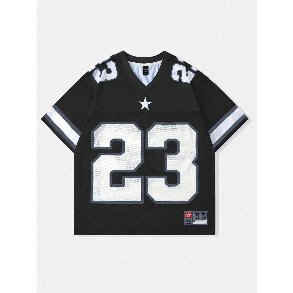 Neues Heißes Damen Mädchen Sommer Y2K Mode Lässiges Hemd Street Retro Hip Hop 23 Hemd V-Ausschnitt Locker Atmungsaktiv Familien T-Shirt