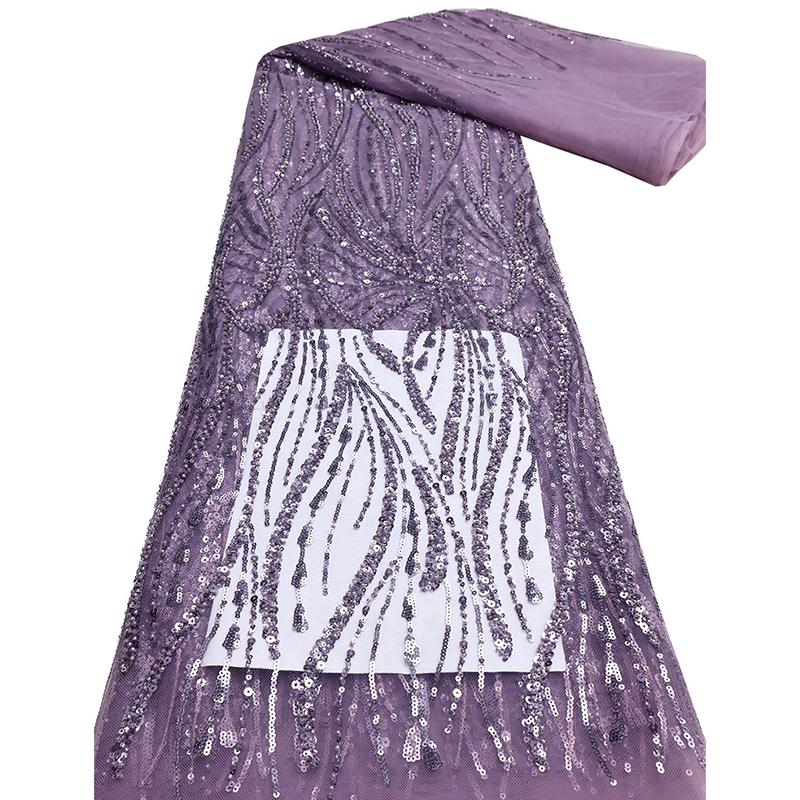 African Sequins Bead Tube Lace Fabric High Quality French Tulle Yarn Embroidery Nigerian Lace Fabric Sewing Wedding Dress