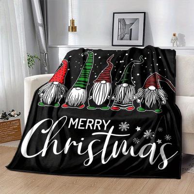 1pc Christmas Dwarf Printing Lightweight Flannel Blanket, Comfortable and Warm Blanket, for Camping Sofa Bed and Couch Office, Gift Blankets In All