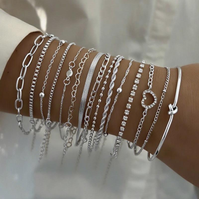 Mode Elegante Hart Zirconia Bedel Armband Sets voor Vrouwen Vintage Minimalistisch Multi-Element Gedraaide Ketting Metalen Armbanden Sieraden