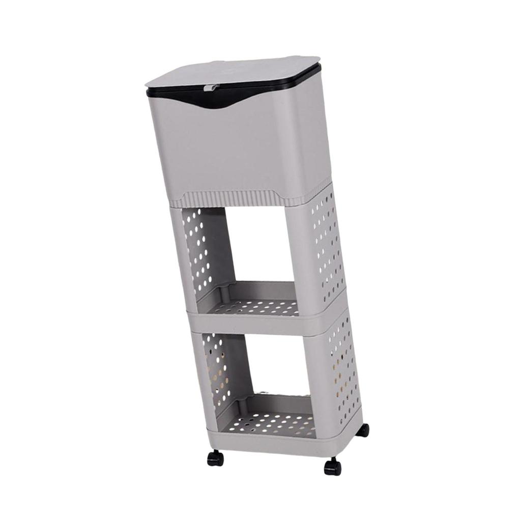 Kitchen Trash Can with Lid with Storage Rack Decorative Wheeled Garbage Bin for Laundry Room Dormitory Garden Garage Office