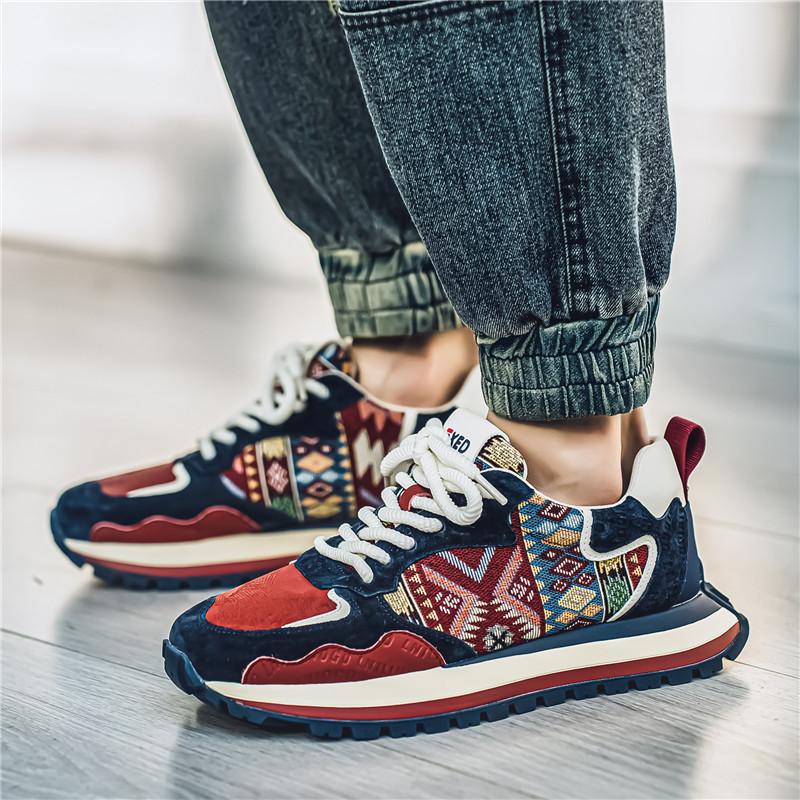 Student Color Matching Sports and Leisure Shoes Four Seasons New Low-top Lace-up Heightening Shoes Fashion Trend Outdoor Men's Shoes Large Size