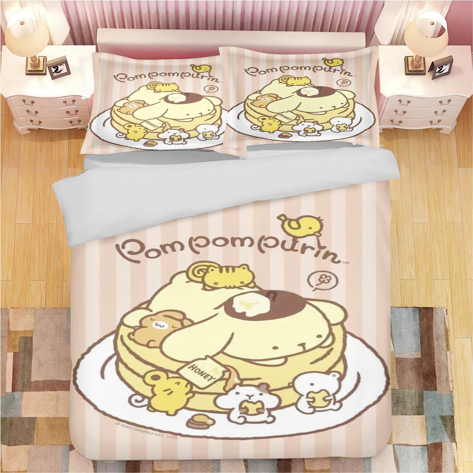 

Pom Pom Purin Duvet Cover King Size Set Children Quilt Cartoon Anime Teenager Queen Size Bedding King Comforter Grade A Printed 90x200cm&set