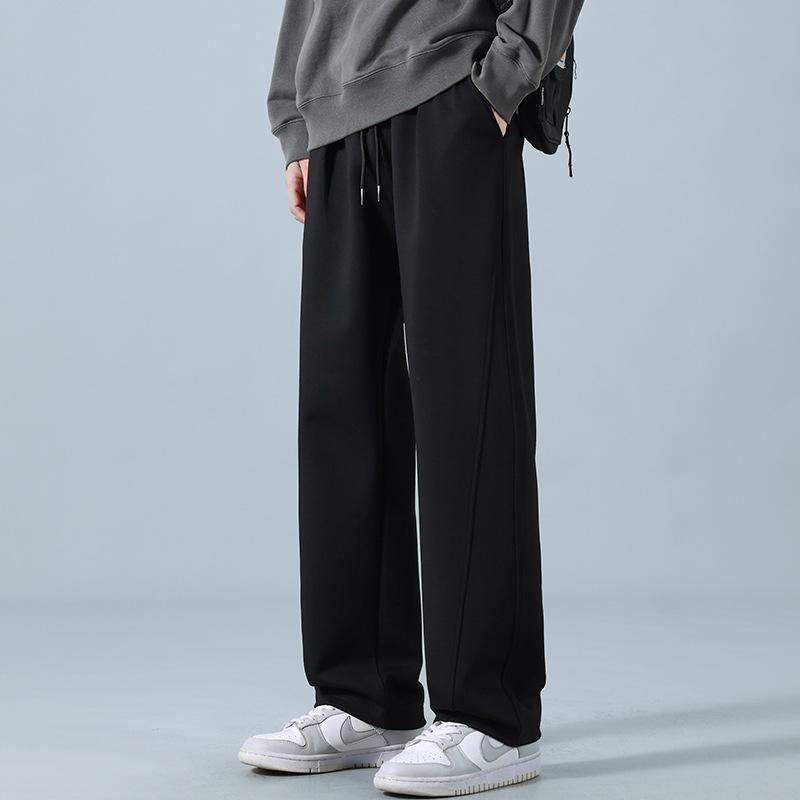 Men's spring and autumn new solid-color casual pants loose straight drape wide-leg pants drawstring youth sweatpants