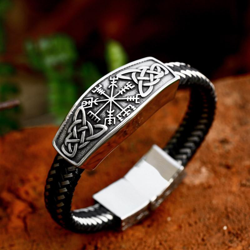 

BEIER 2023 New Fashion Viking Celtic Knot Compass Runes Leather Men s Bracelet Bangle Fashion Jewelry For Men Gift High Quality 24cm