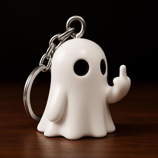 Halloween Keychain Ghost Middle Finger Styling Resin Figurine Key Chain Home Office Desk Festive Decoration